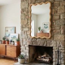 Wavy Rectangle Solid Wood Frame Decorative Mirror
