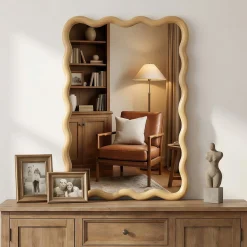 Wavy Rectangle Solid Wood Frame Decorative Mirror