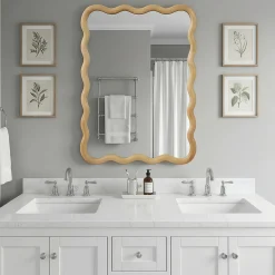 Wavy Rectangle Solid Wood Frame Decorative Mirror