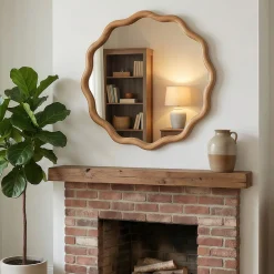 Wavy Round 24" Solid Wood Frame Decorative Mirror
