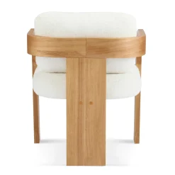 White Boucle 2 Pack Dining Chairs with Pillow Back and Solid Wood Frame