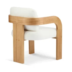 White Boucle 2 Pack Dining Chairs with Pillow Back and Solid Wood Frame