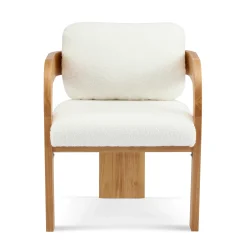 White Boucle 2 Pack Dining Chairs with Pillow Back and Solid Wood Frame