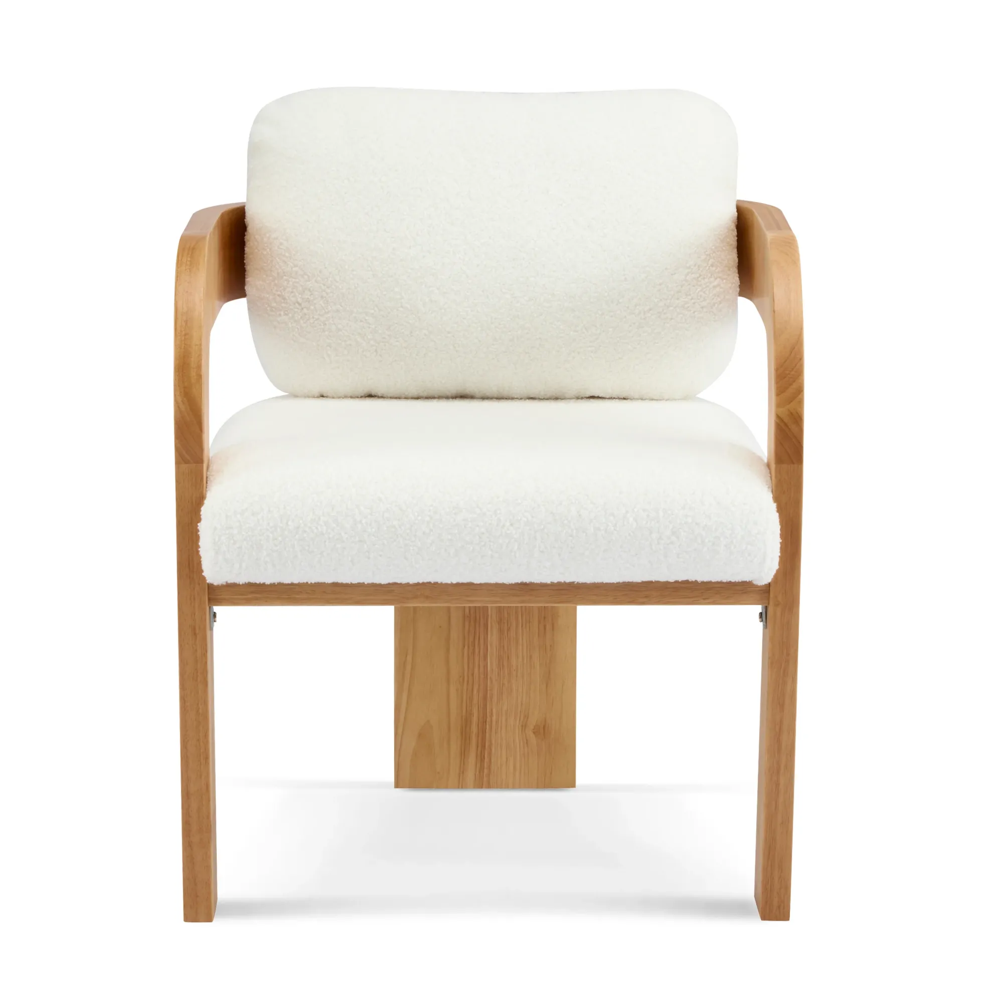 White Boucle 2 Pack Dining Chairs with Pillow Back and Solid Wood Frame