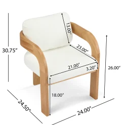 White Boucle 2 Pack Dining Chairs with Pillow Back and Solid Wood Frame