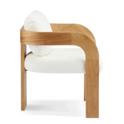 White Boucle 2 Pack Dining Chairs with Pillow Back and Solid Wood Frame