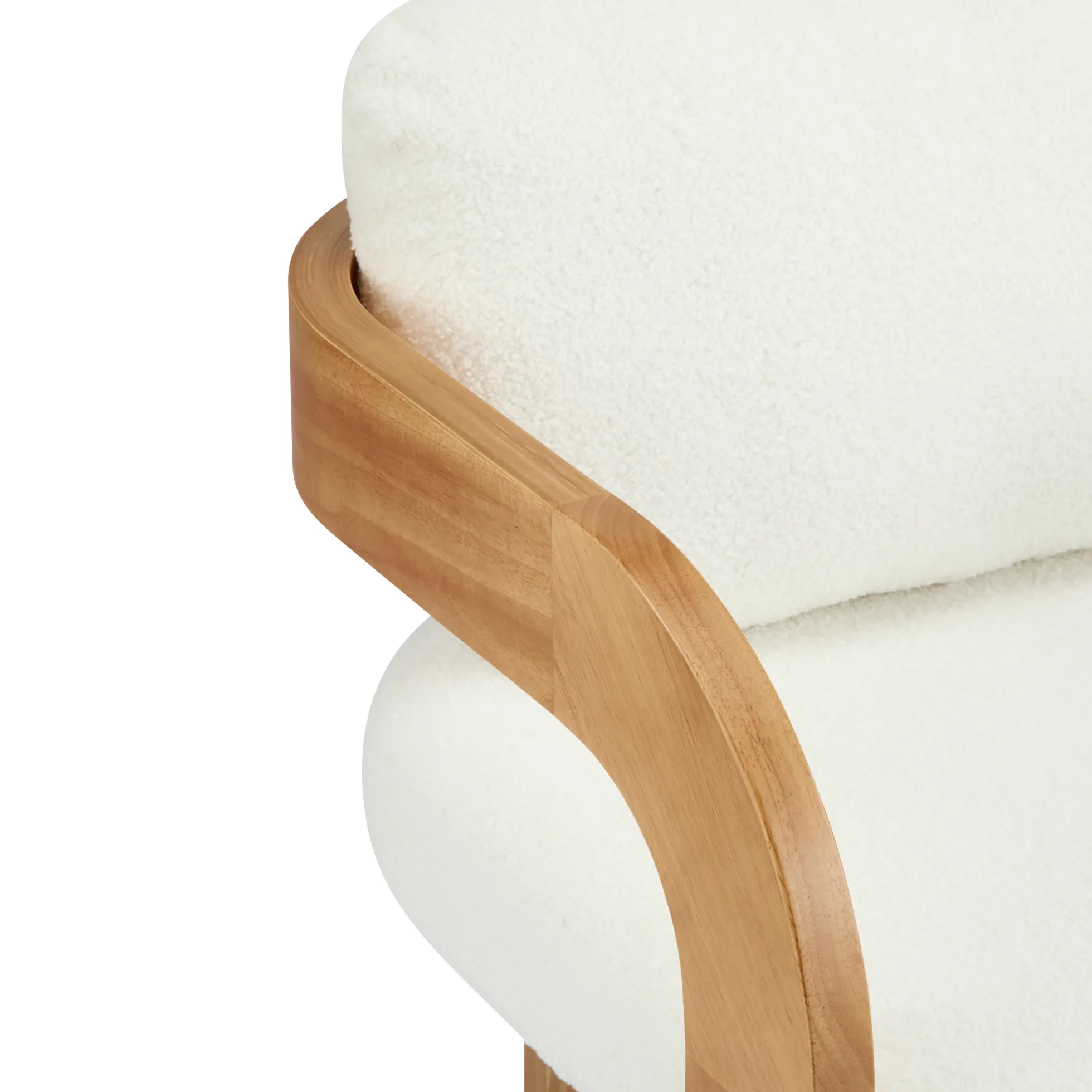 White Boucle 2 Pack Dining Chairs with Pillow Back and Solid Wood Frame
