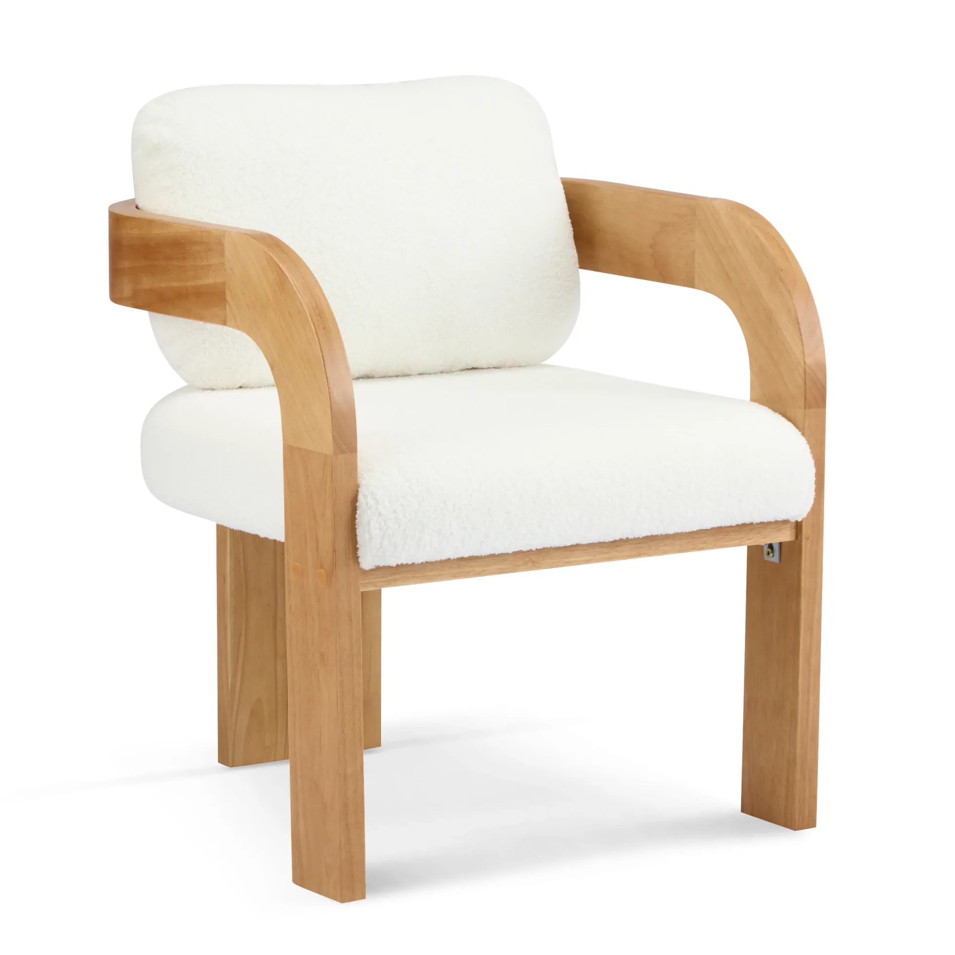 White Boucle 2 Pack Dining Chairs with Pillow Back and Solid Wood Frame