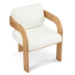 White Boucle 2 Pack Dining Chairs with Pillow Back and Solid Wood Frame