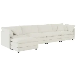 White Chenille Modular 146" Sectional Sofa with Ottoman