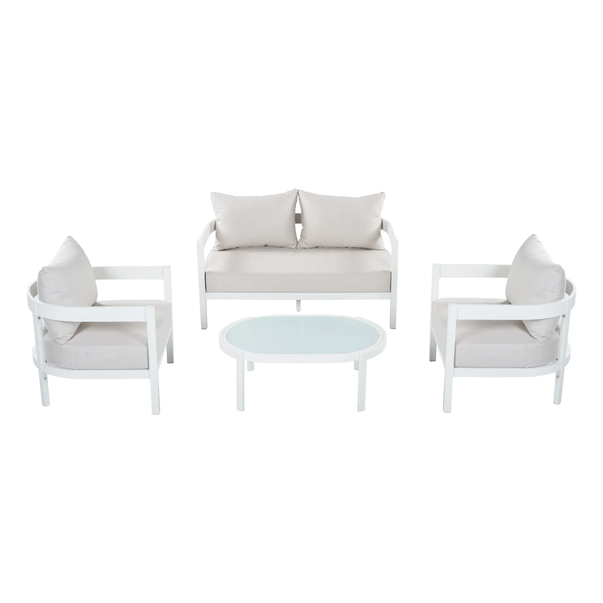 White Modern Curved Frame 4-Piece Outdoor Patio Conversation Set with Weather-Resistant Cushions
