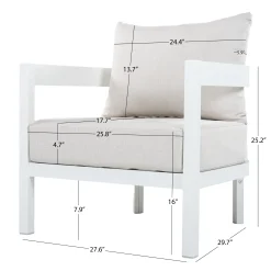 White Modern Curved Frame 4-Piece Outdoor Patio Conversation Set with Weather-Resistant Cushions