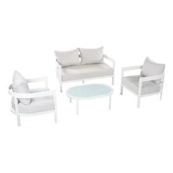 White Modern Curved Frame 4-Piece Outdoor Patio Conversation Set with Weather-Resistant Cushions