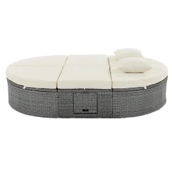 Wicker Outdoor Sun Bed Patio 2-Person Daybed with Cushions and Pillows