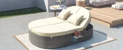 Wicker Outdoor Sun Bed Patio 2-Person Daybed with Cushions and Pillows