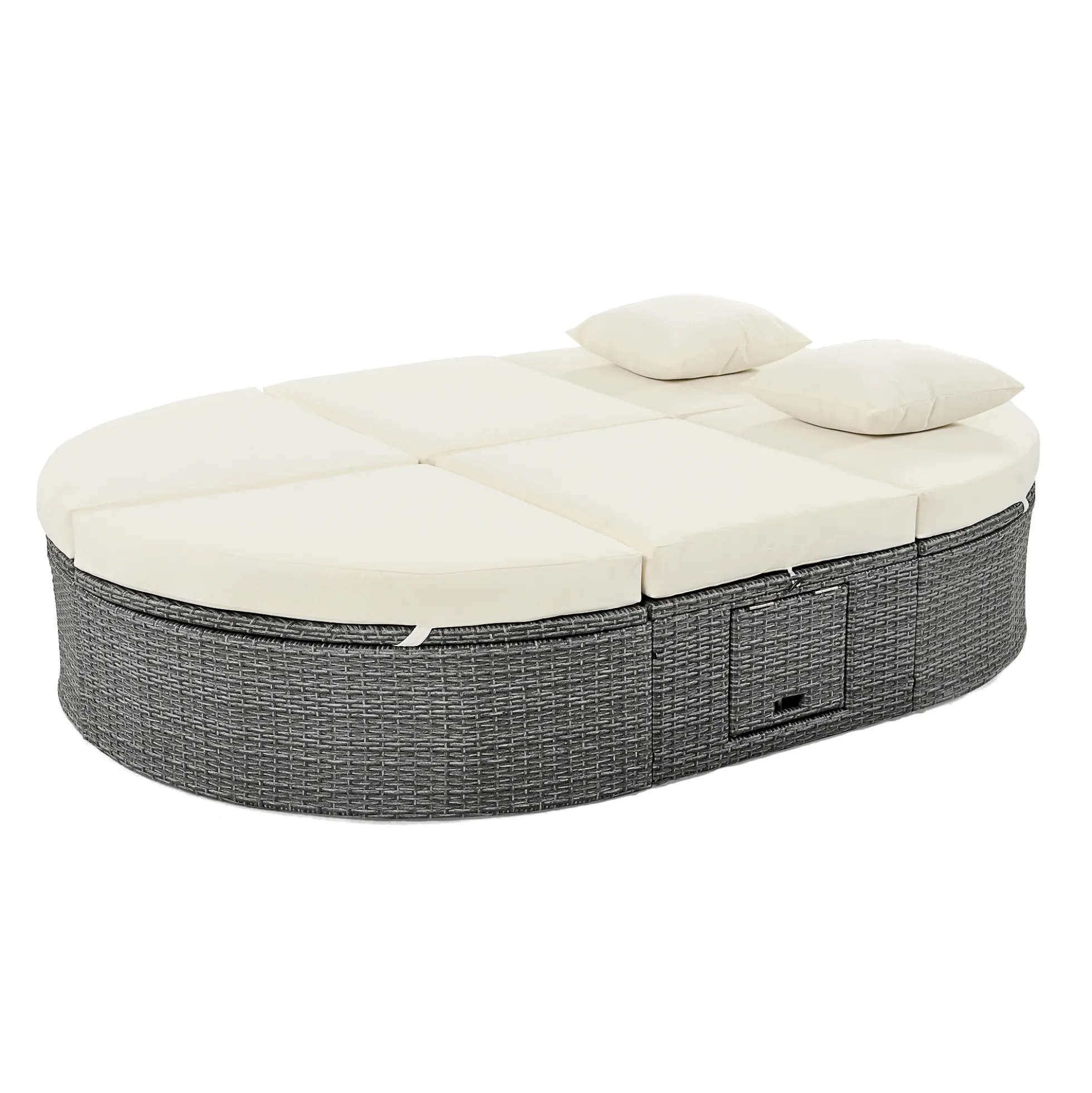 Wicker Outdoor Sun Bed Patio 2-Person Daybed with Cushions and Pillows