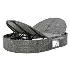 Wicker Outdoor Sun Bed Patio 2-Person Daybed with Cushions and Pillows
