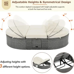 Wicker Outdoor Sun Bed Patio 2-Person Daybed with Cushions and Pillows