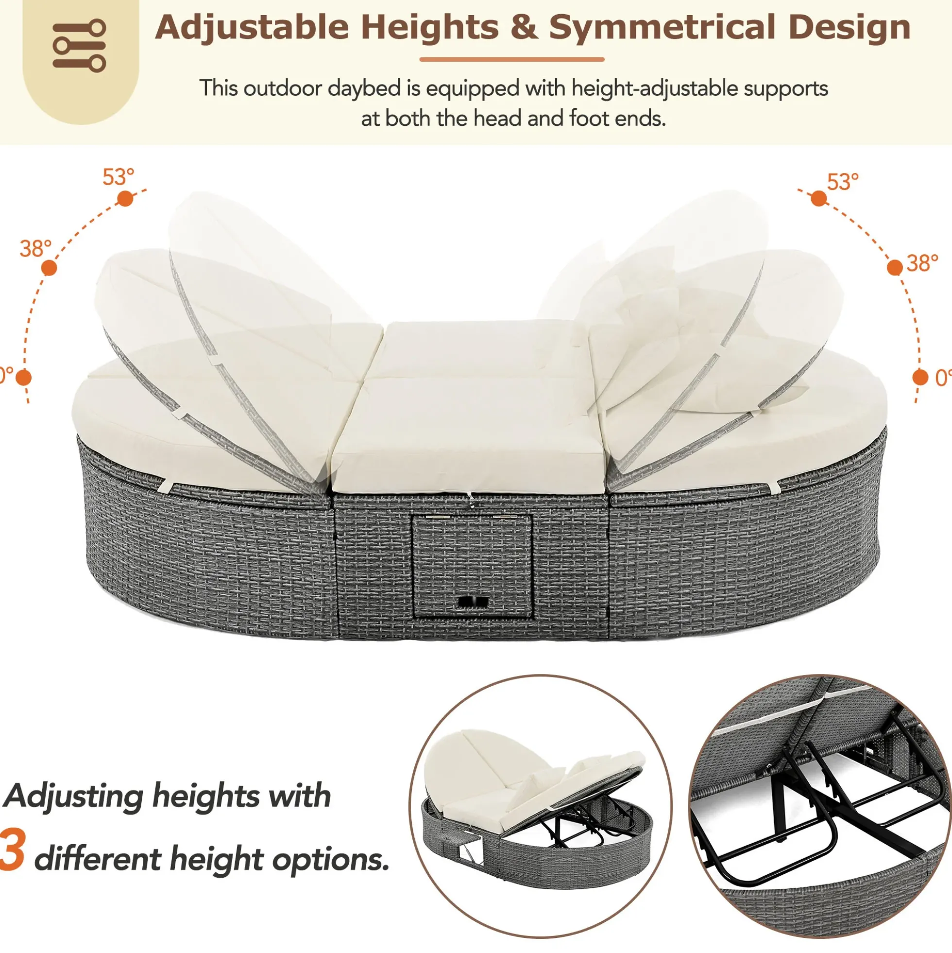 Wicker Outdoor Sun Bed Patio 2-Person Daybed with Cushions and Pillows