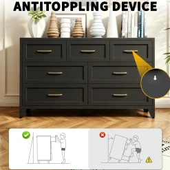 Wide Low-Profile 7-Drawer Dresser