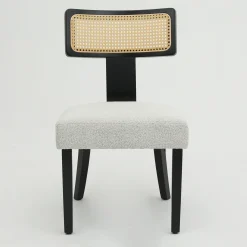 Wood and Rattan Mid Century Modern Dining Chairs Set of 2