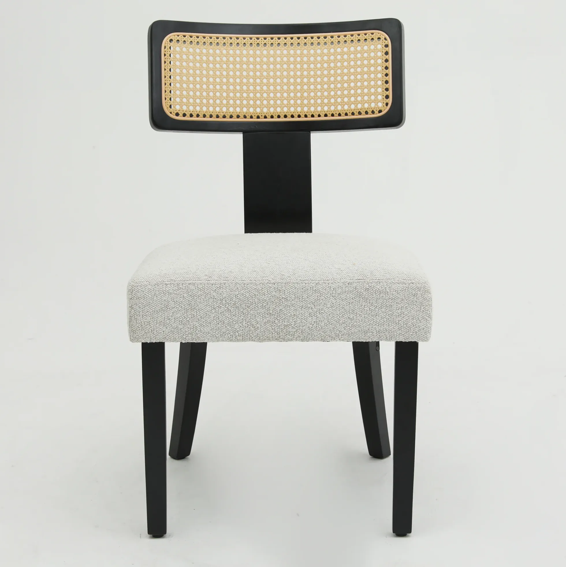Wood and Rattan Mid Century Modern Dining Chairs Set of 2