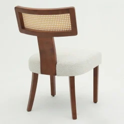 Wood and Rattan Mid Century Modern Dining Chairs Set of 2