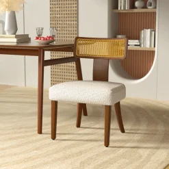 Wood and Rattan Mid Century Modern Dining Chairs Set of 2