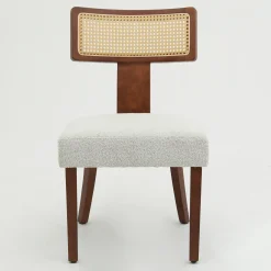 Wood and Rattan Mid Century Modern Dining Chairs Set of 2