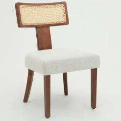 Wood and Rattan Mid Century Modern Dining Chairs Set of 2