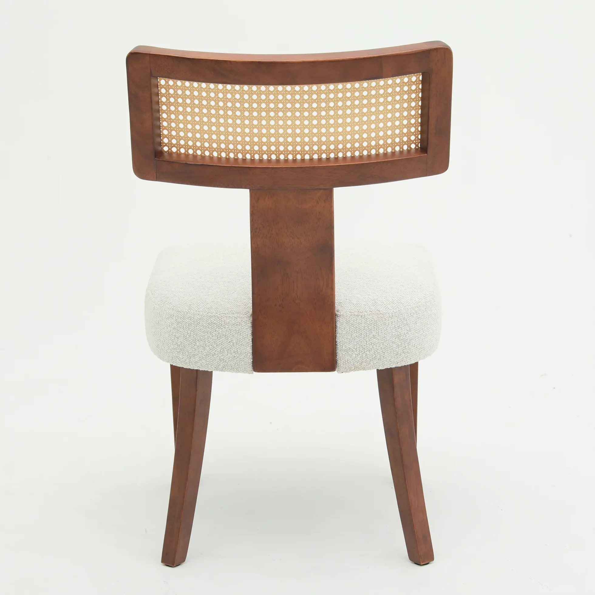 Wood and Rattan Mid Century Modern Dining Chairs Set of 2