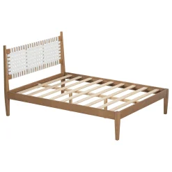 Woven White Leather Headboard Queen Pine Wood Bedframe