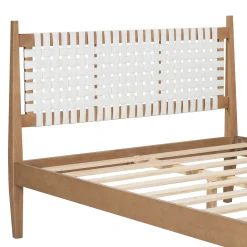 Woven White Leather Headboard Queen Pine Wood Bedframe