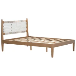 Woven White Leather Headboard Queen Pine Wood Bedframe