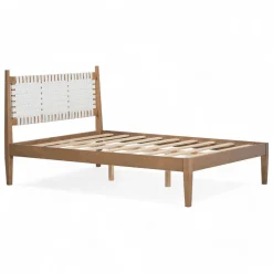 Woven White Leather Headboard Queen Pine Wood Bedframe