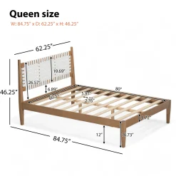 Woven White Leather Headboard Queen Pine Wood Bedframe