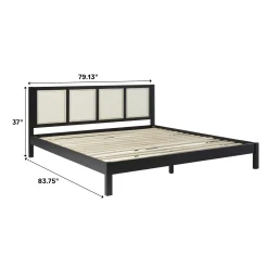 Yasmina Solid Wood Rattan Paneled Platform Bed (Queen or King)