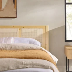 Yasmina Solid Wood Rattan Paneled Platform Bed (Queen or King)