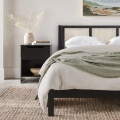 Yasmina Solid Wood Rattan Paneled Platform Bed (Queen or King)