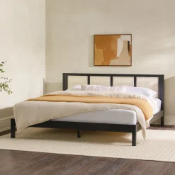 Yasmina Solid Wood Rattan Paneled Platform Bed (Queen or King)