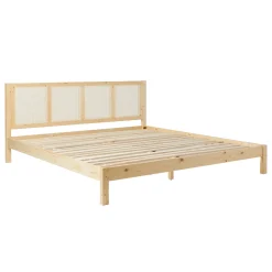 Yasmina Solid Wood Rattan Paneled Platform Bed (Queen or King)