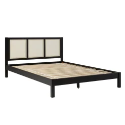 Yasmina Solid Wood Rattan Paneled Platform Bed (Queen or King)