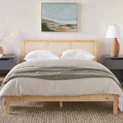 Yasmina Solid Wood Rattan Paneled Platform Bed (Queen or King)
