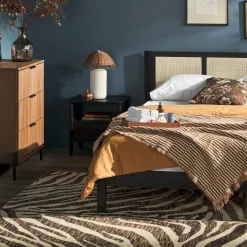 Yasmina Solid Wood Rattan Paneled Platform Bed (Queen or King)