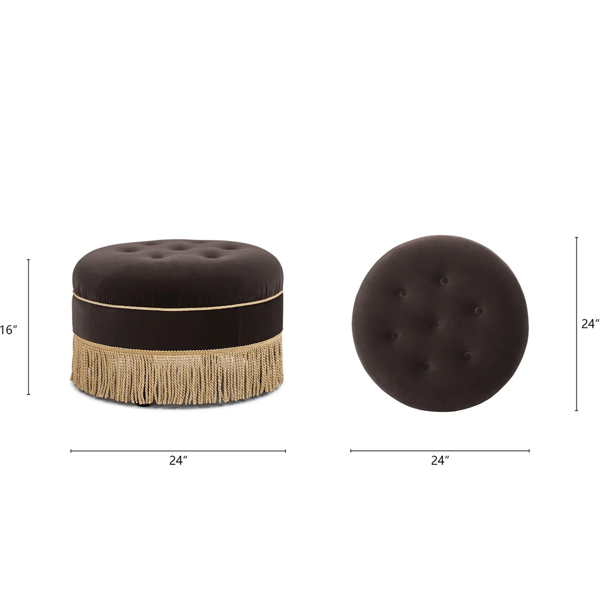 Yolanda 24' Round Upholstered Brown Accent Ottoman Performance Velvet