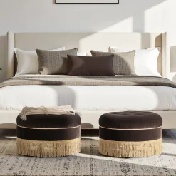 Yolanda 24' Round Upholstered Brown Accent Ottoman Performance Velvet