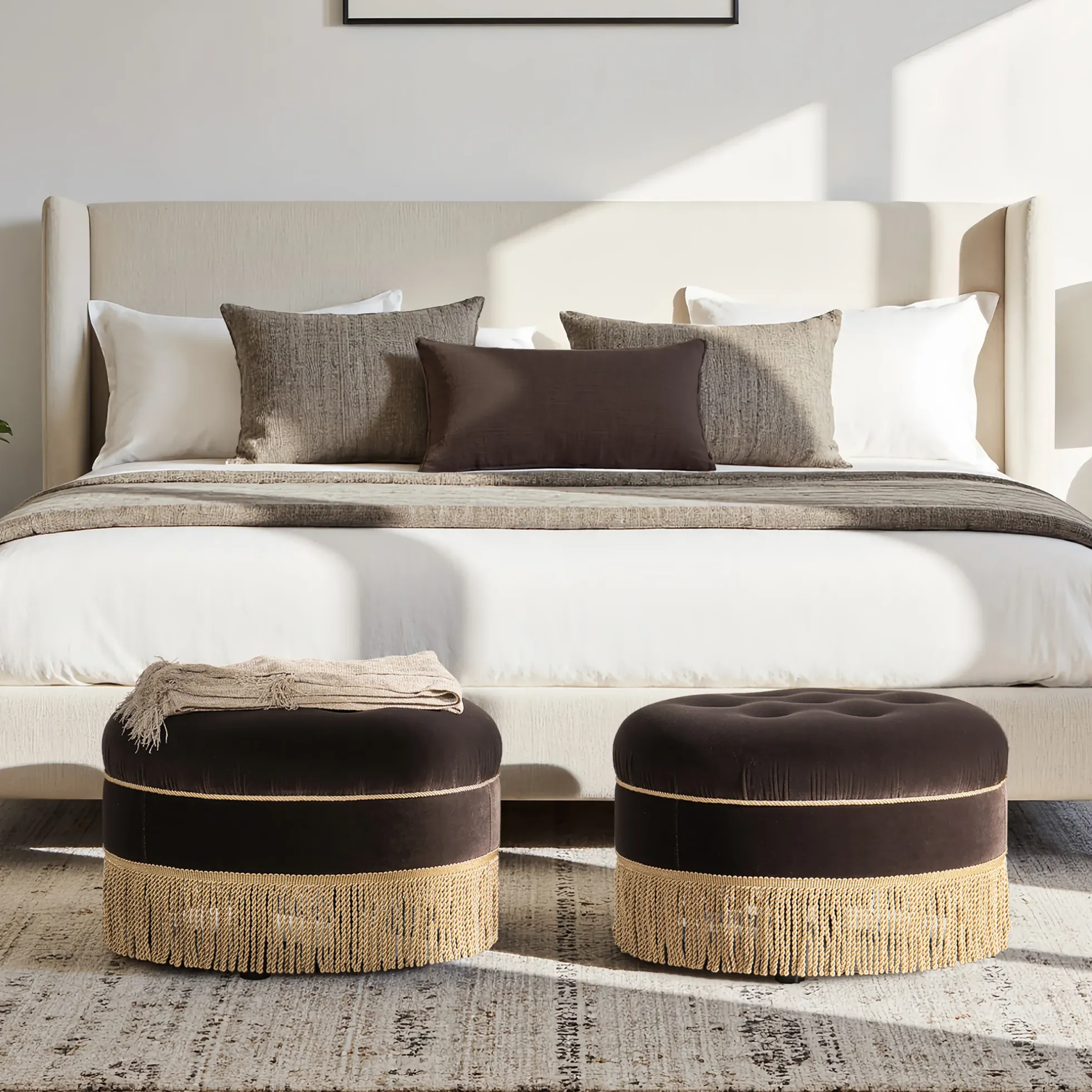 Yolanda 24' Round Upholstered Brown Accent Ottoman Performance Velvet