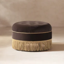 Yolanda 24' Round Upholstered Brown Accent Ottoman Performance Velvet