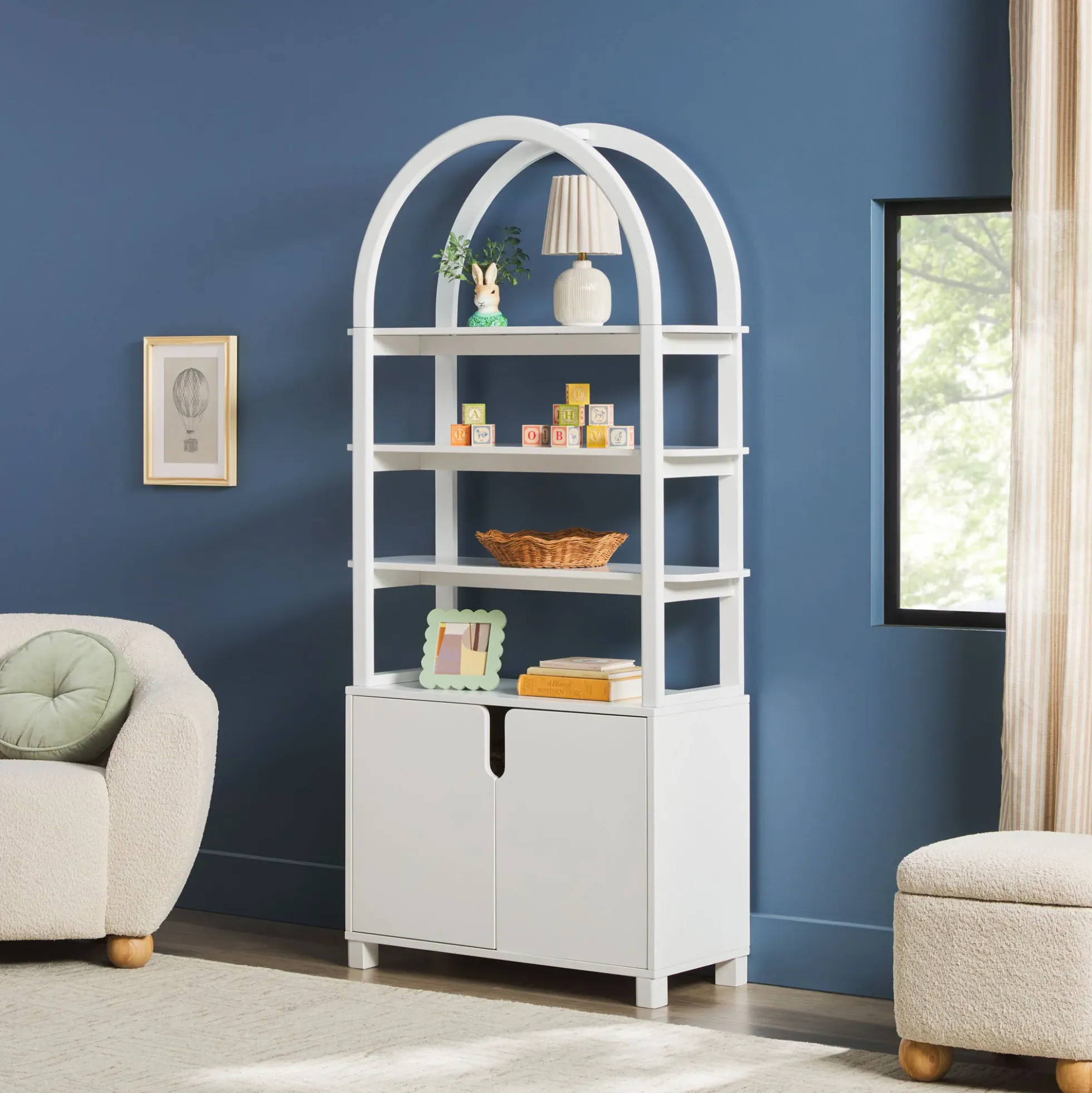 Zoey Modern Arched Wood Cabinet Storage Bookcase