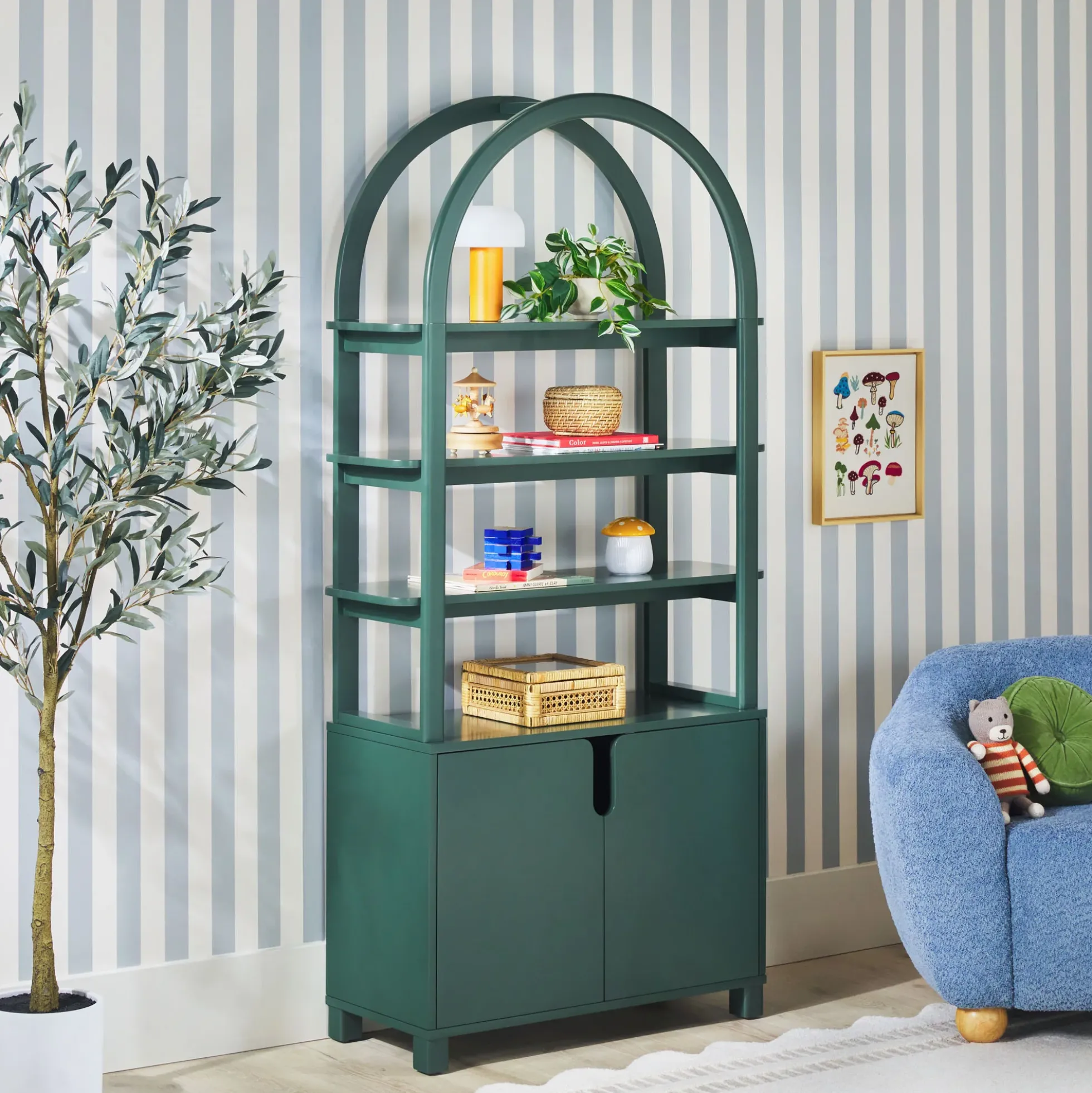 Zoey Modern Arched Wood Cabinet Storage Bookcase